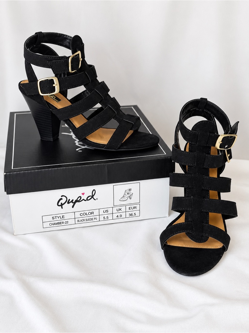 Qupid Black Strappy Gladiator Heels Size 5.5